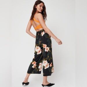 Aritzia Wilfred Faun Pant Wide-Leg Navy Blue with Floral Print XXS